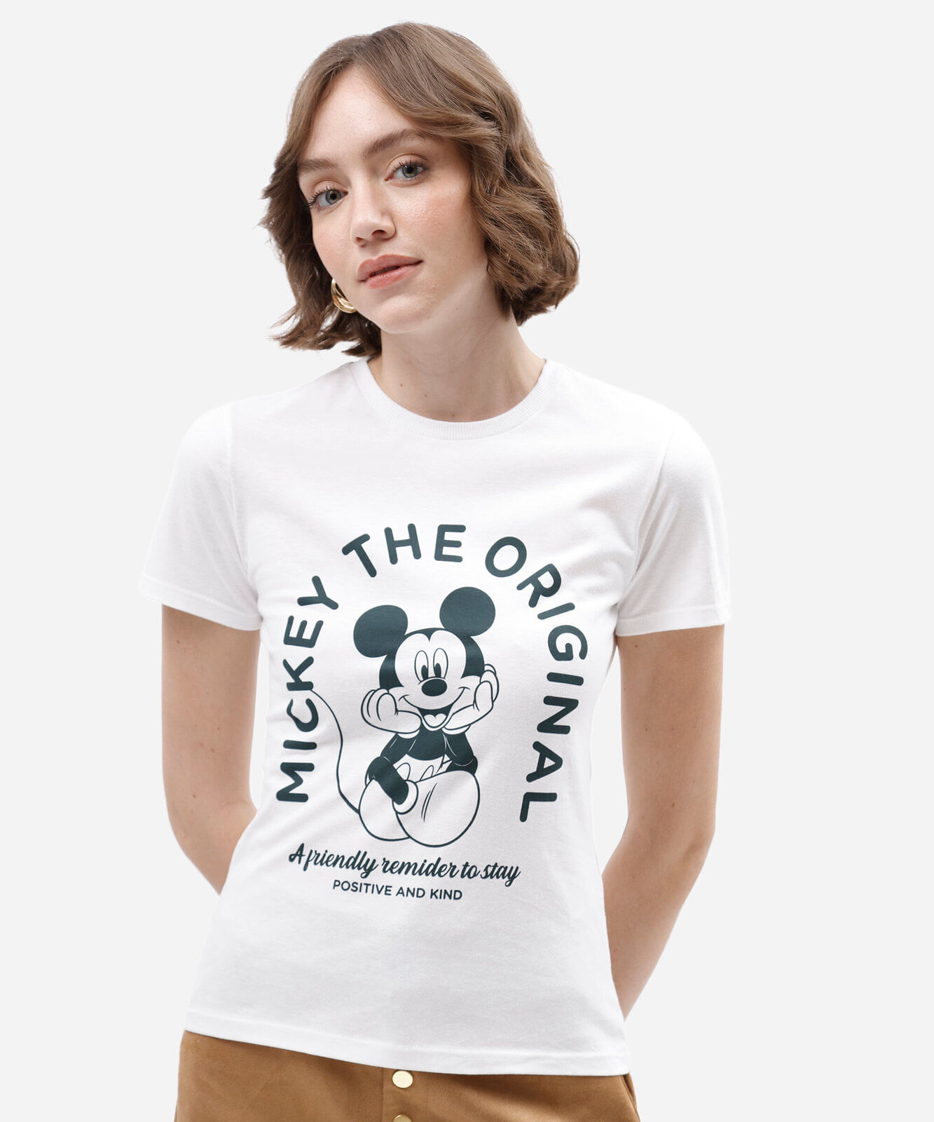 camiseta feminina de algodão manga curta mickey off white