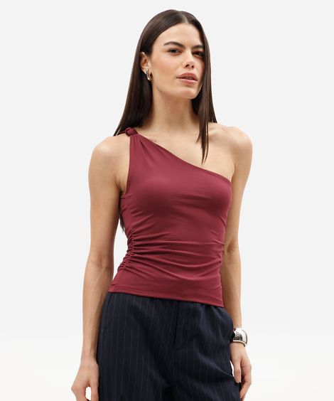 blusa ombro único feminina franzida vinho