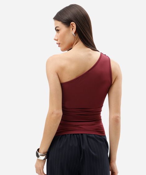 blusa ombro único feminina franzida vinho