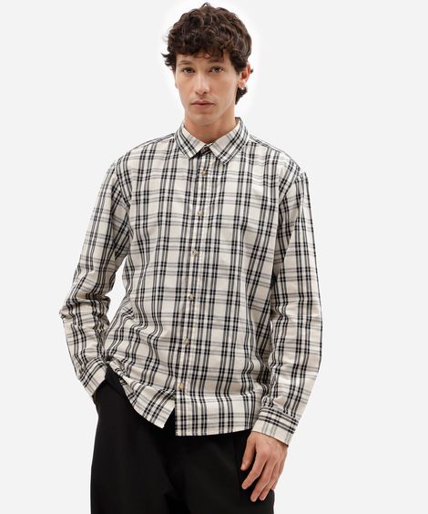 camisa masculina com algodão manga longa xadrez off white