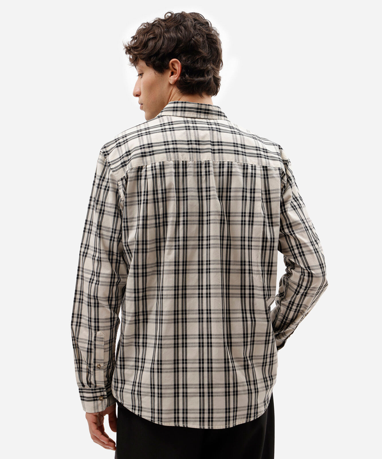 camisa masculina com algodão manga longa xadrez off white