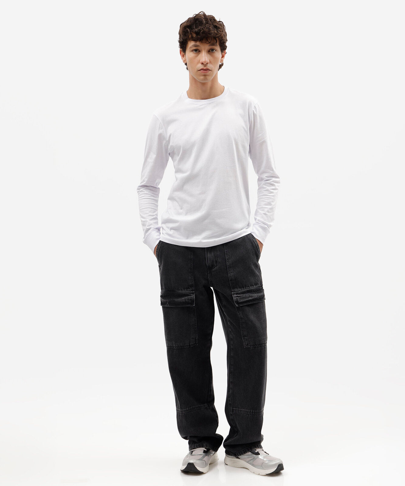 camiseta masculina de algodão manga longa branca