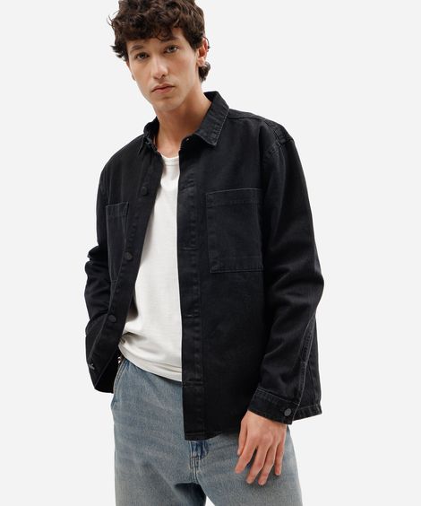 camisa oversized masculina jeans manga longa preta
