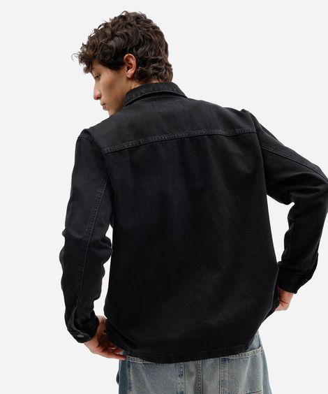 camisa oversized masculina jeans manga longa preta