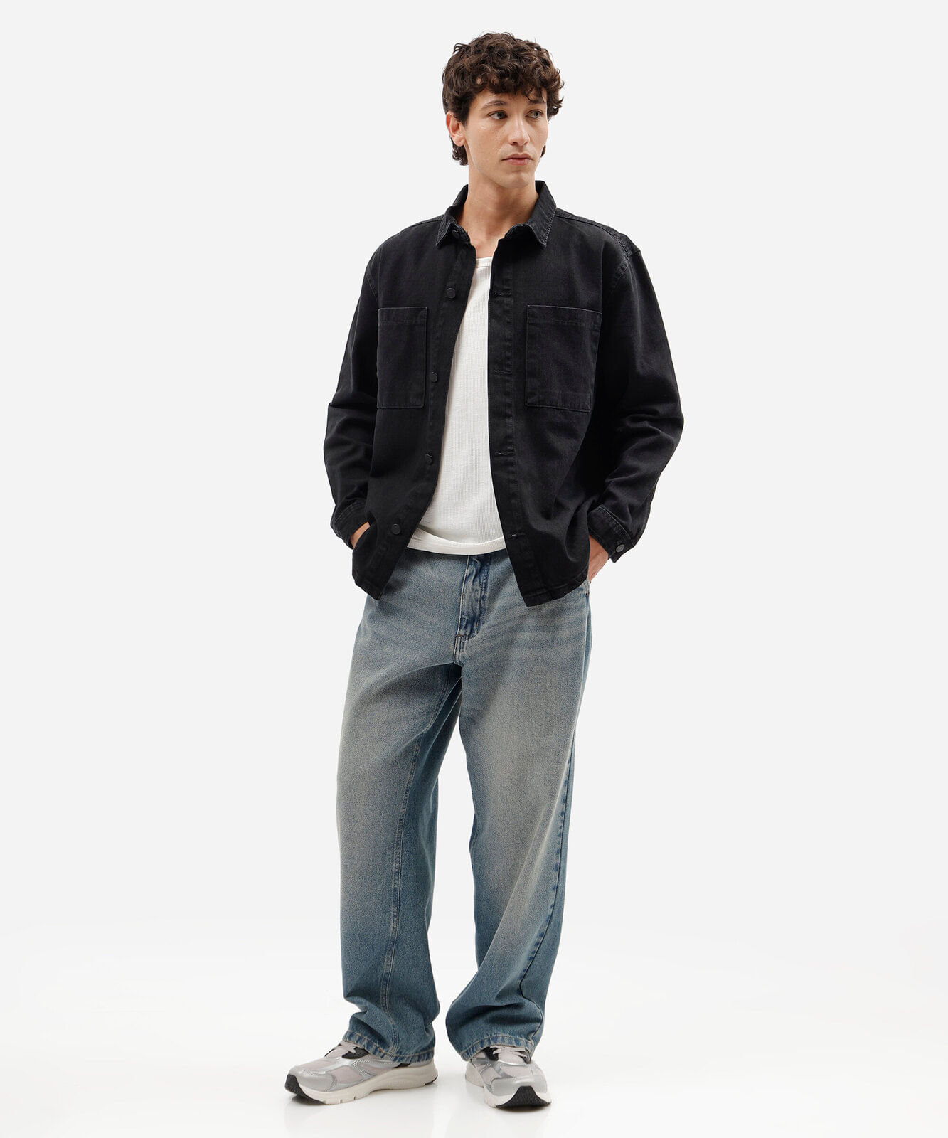 camisa oversized masculina jeans manga longa preta
