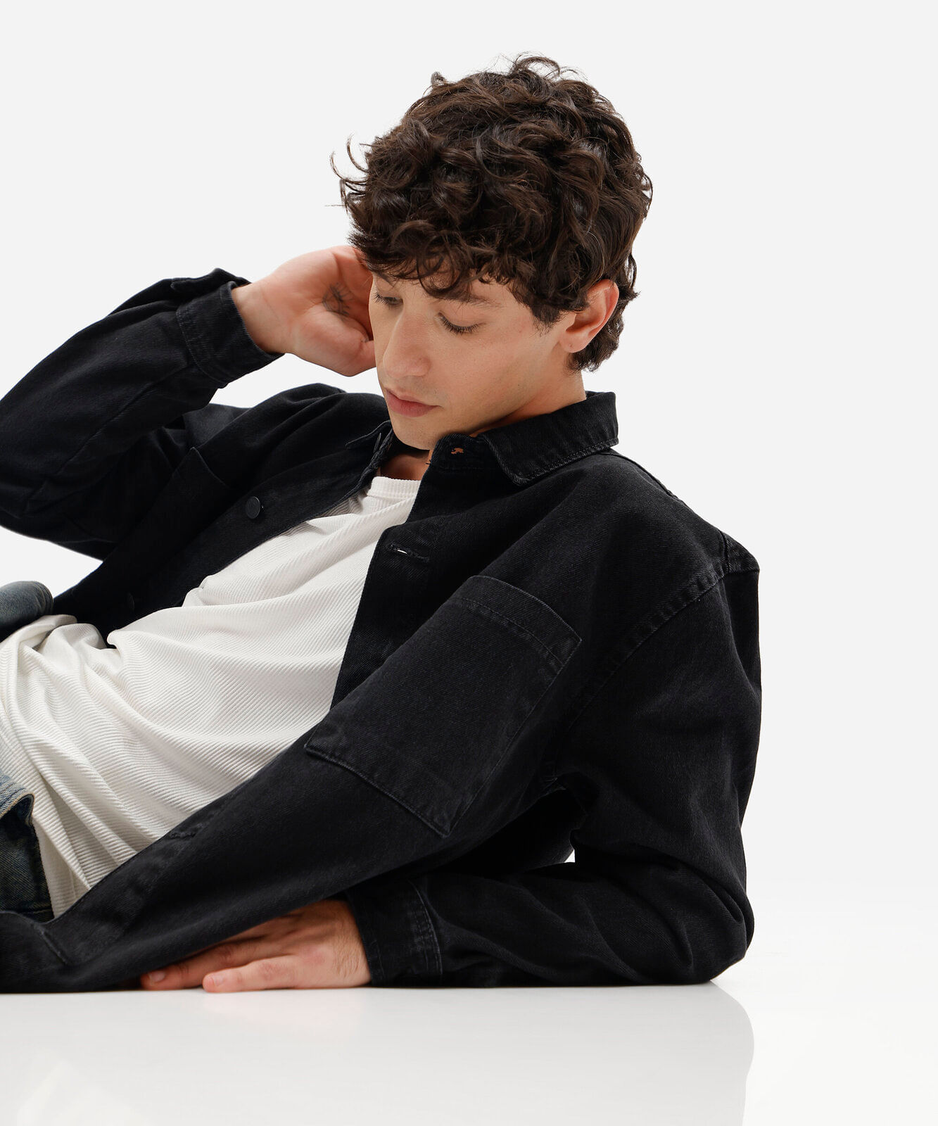 camisa oversized masculina jeans manga longa preta