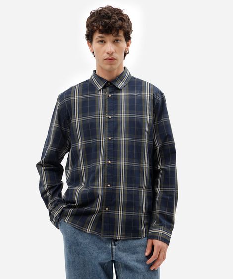 camisa masculina com algodão manga longa xadrez azul
