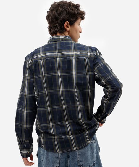 camisa masculina com algodão manga longa xadrez azul