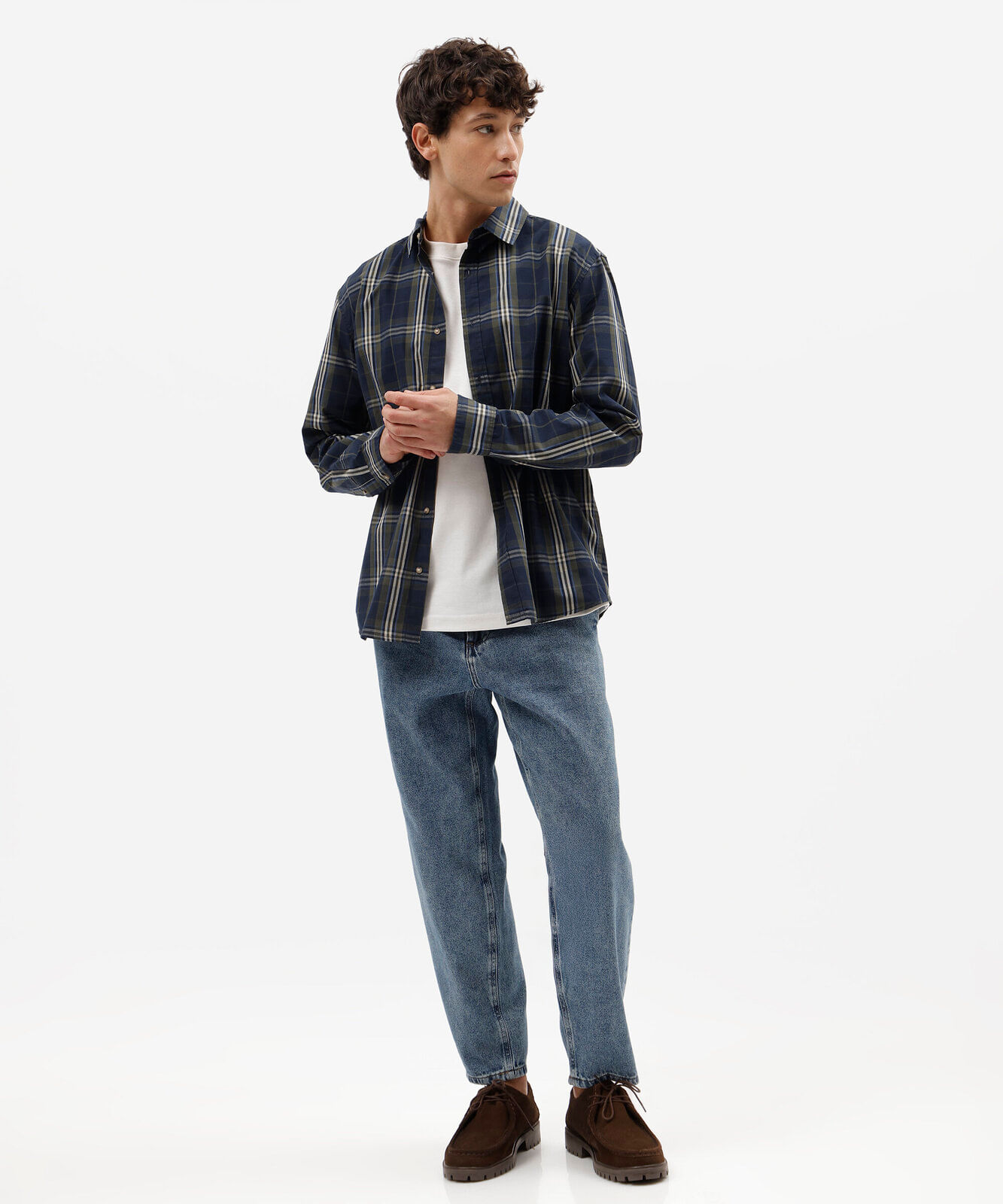 camisa masculina com algodão manga longa xadrez azul