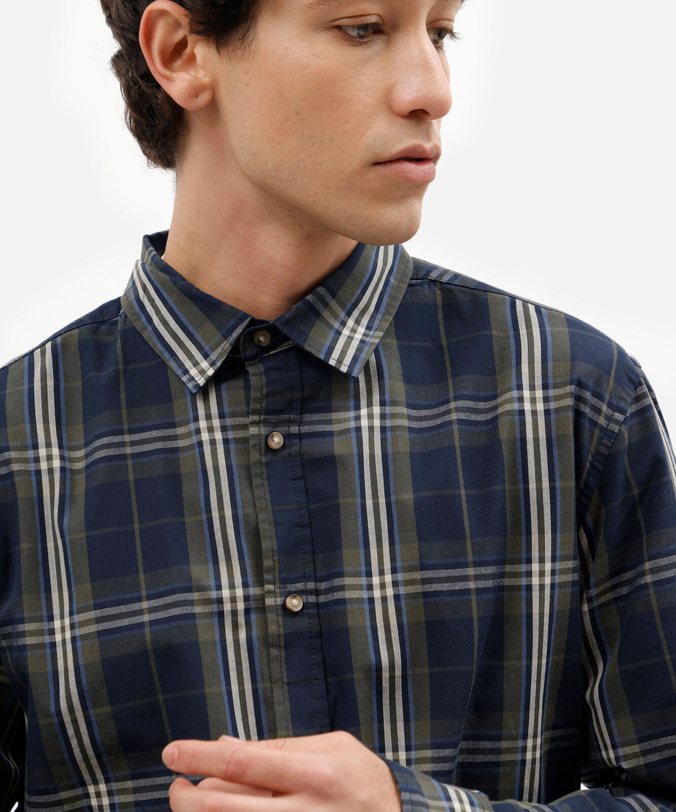 camisa masculina com algodão manga longa xadrez azul
