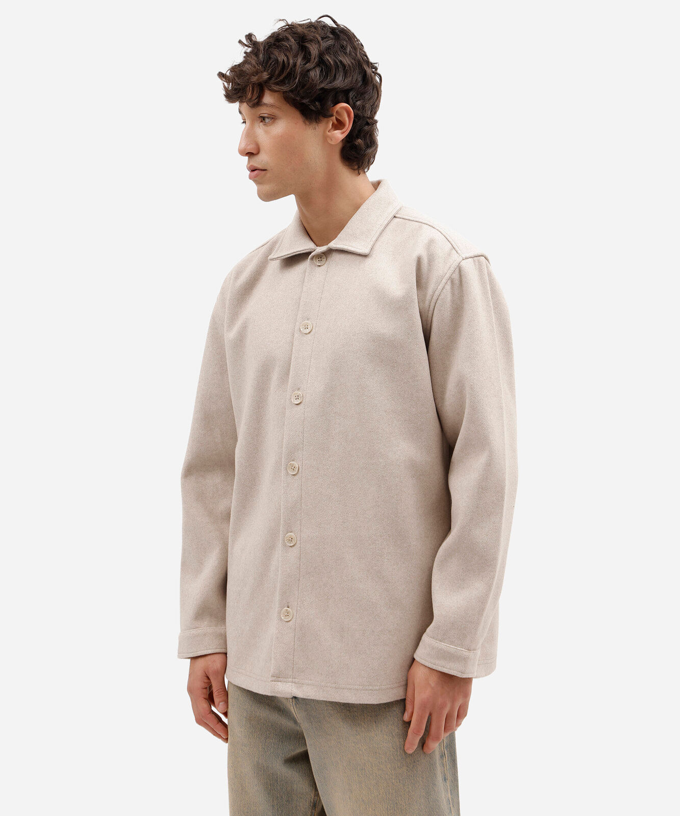 camisa overshirt masculina manga longa texturizada bege