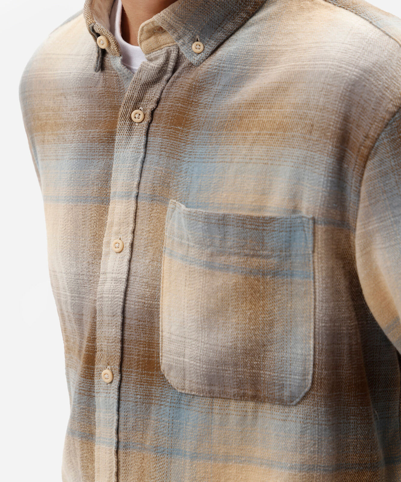 camisa masculina de algodão manga longa xadrez bege