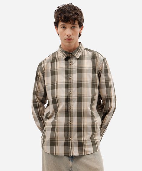 camisa masculina com algodão manga longa xadrez verde