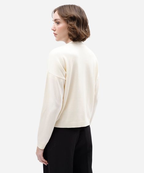 suéter cropped feminino de tricot decote v off white