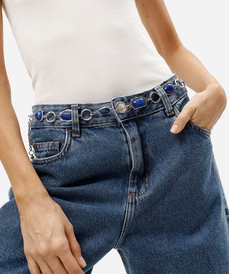 cinto de corrente orgânico boho com argolas prateado