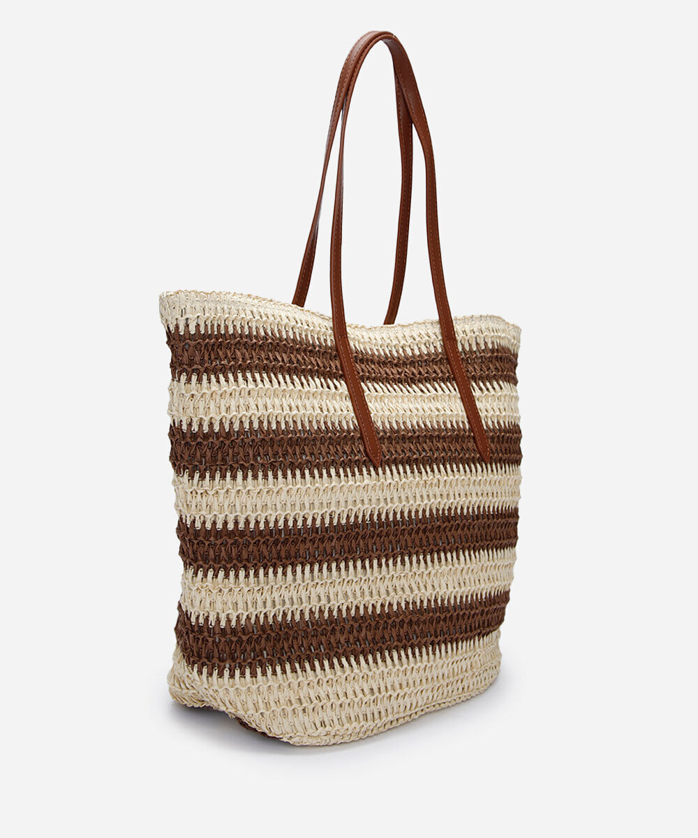 bolsa shopper texturizada listrada marrom