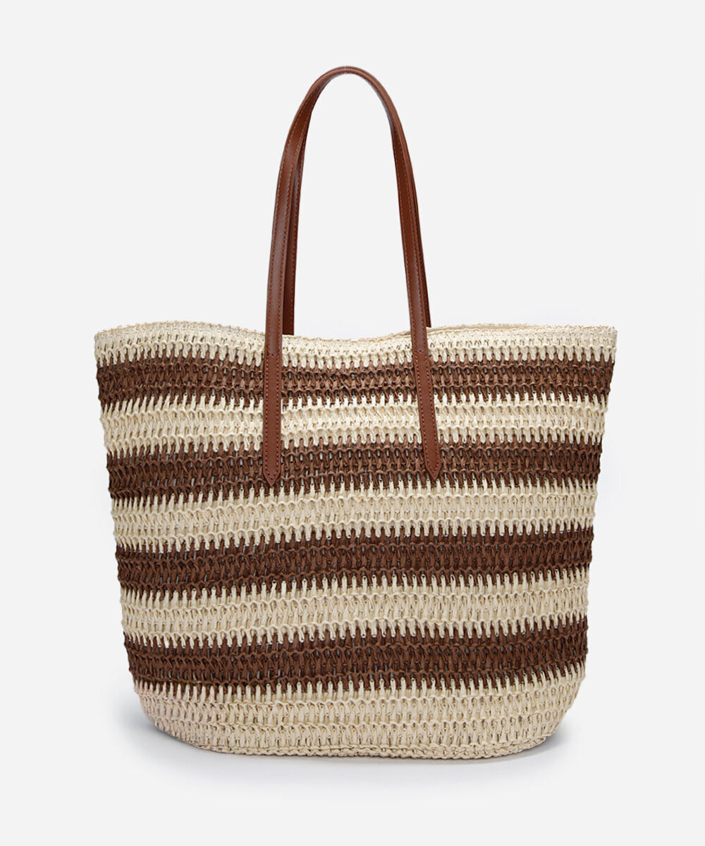bolsa shopper texturizada listrada marrom