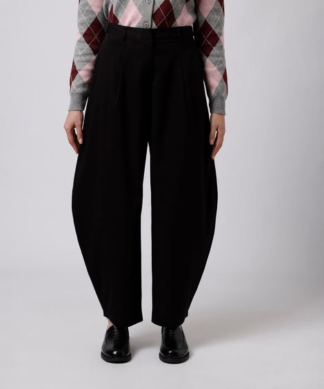 calça balloon de alfaiataria feminina com pregas mindset preta