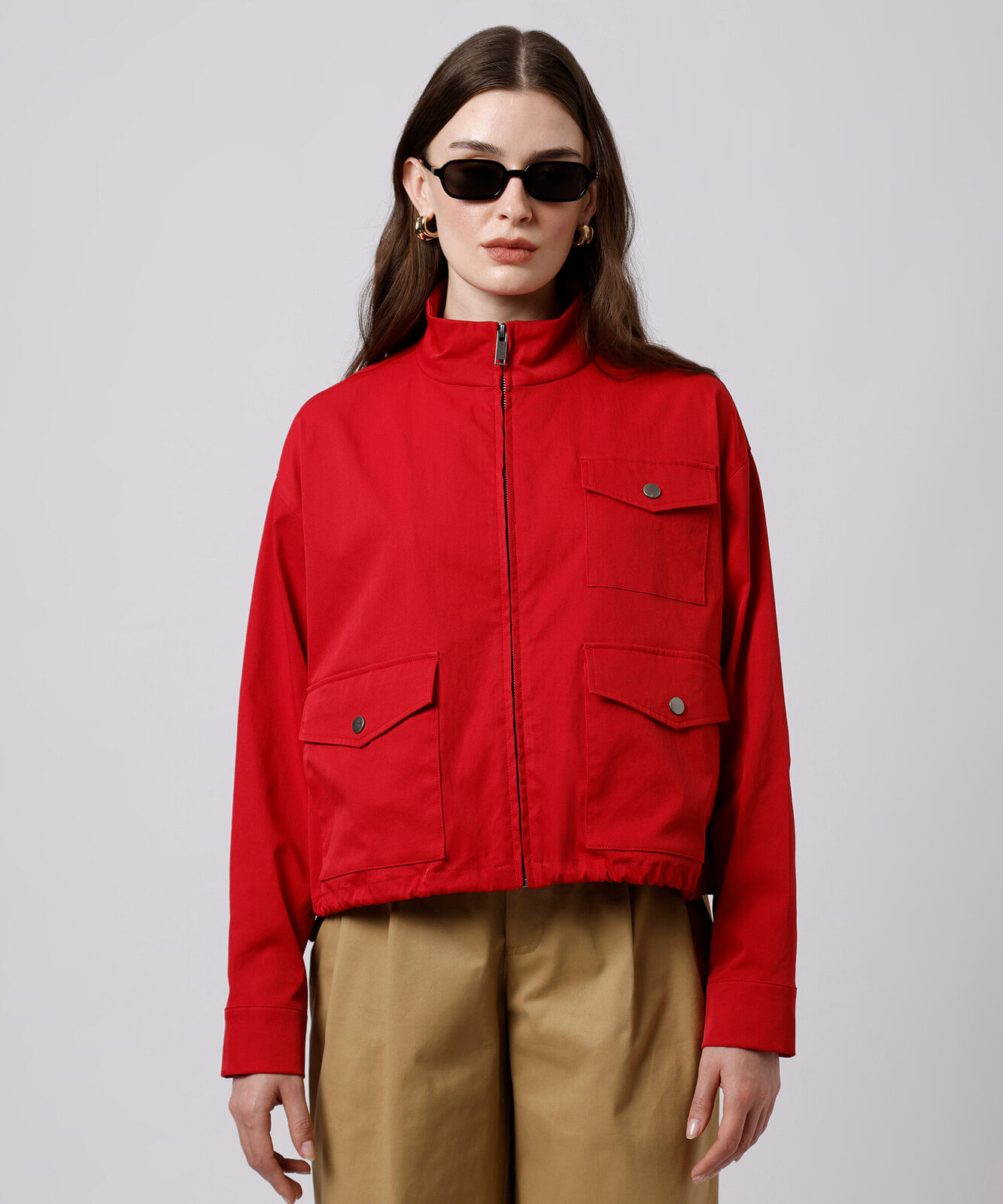 jaqueta feminina funnel neck mindset vermelha