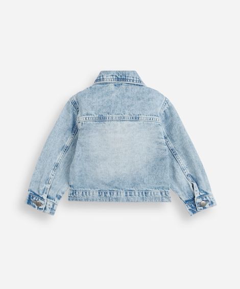 jaqueta infantil jeans com bolsos de coração azul