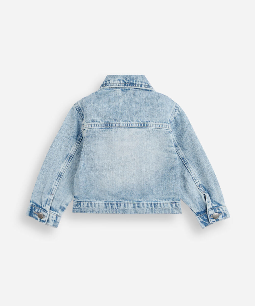 jaqueta infantil jeans com bolsos de coração azul