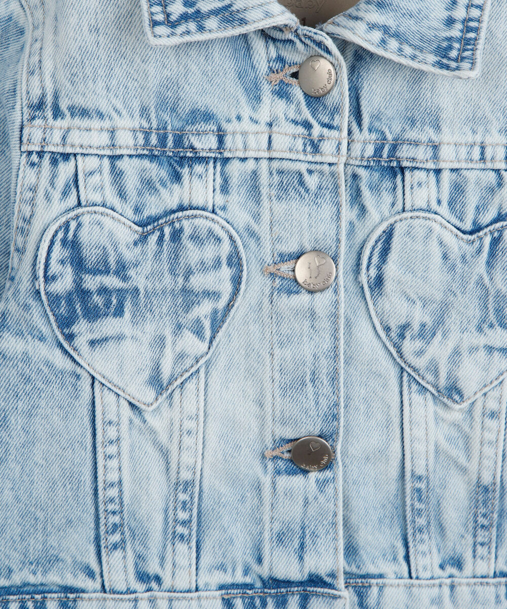 jaqueta infantil jeans com bolsos de coração azul
