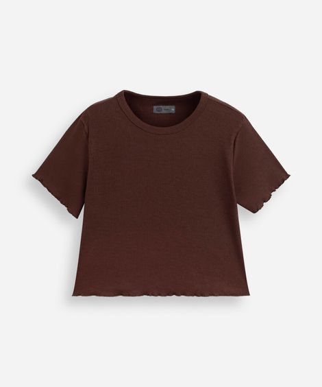 blusa cropped juvenil manga curta marrom