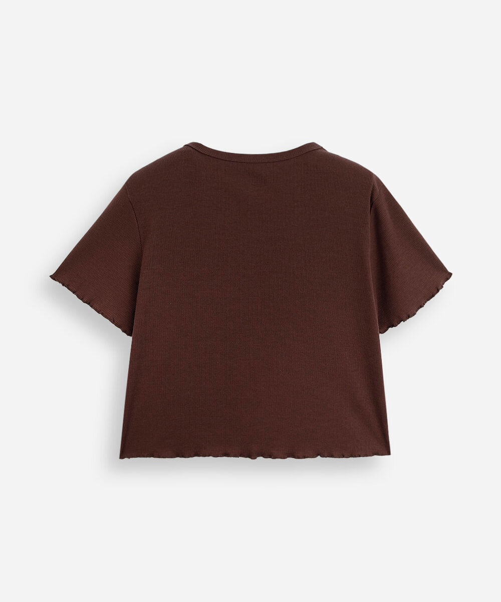 blusa cropped juvenil manga curta marrom