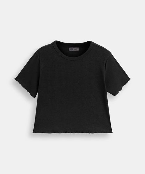 blusa cropped juvenil manga curta preta