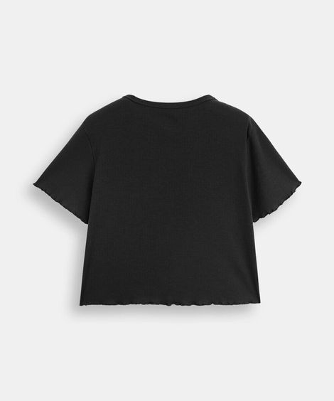 blusa cropped juvenil manga curta preta