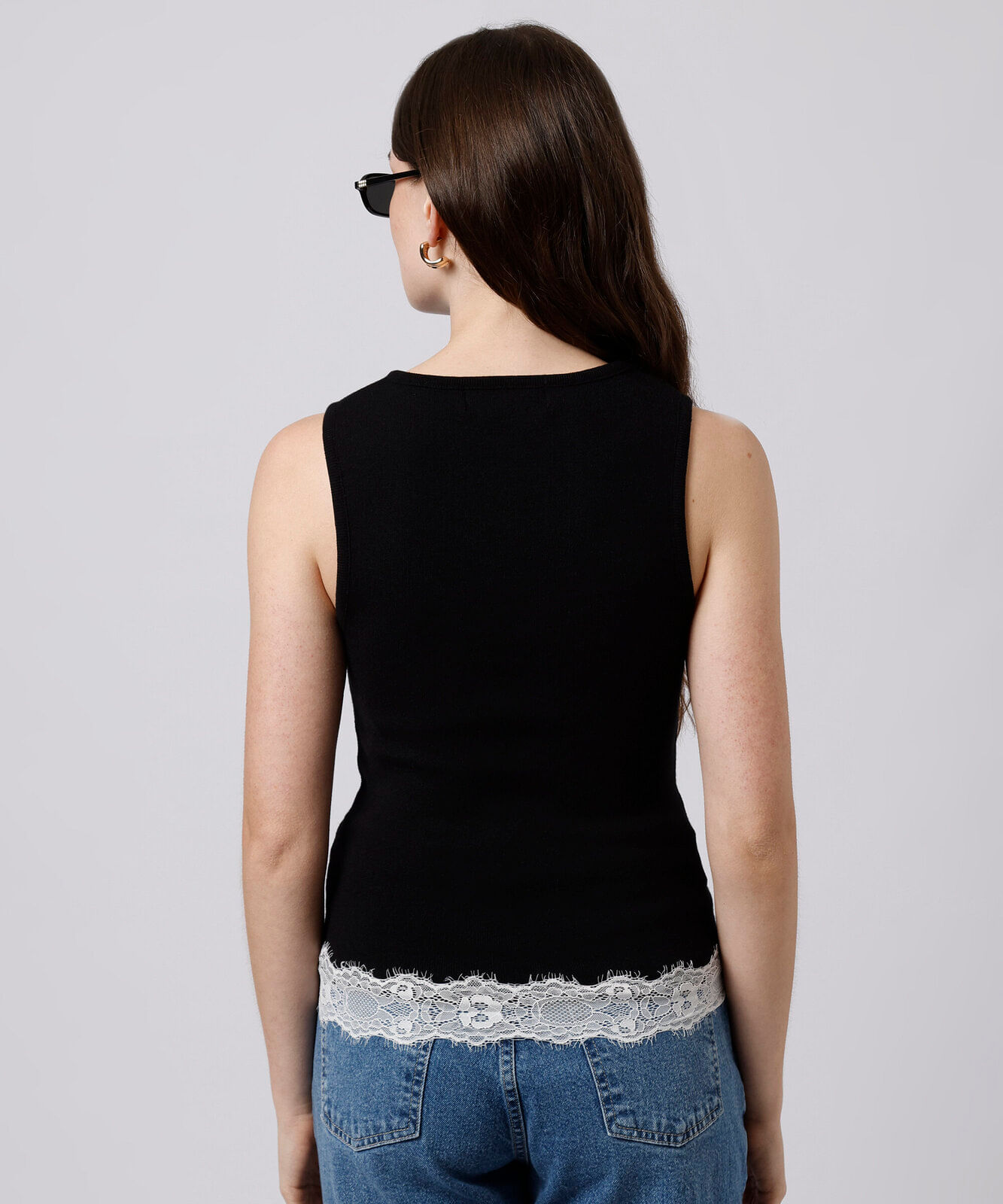 regata feminina de tricot com renda mindset preta