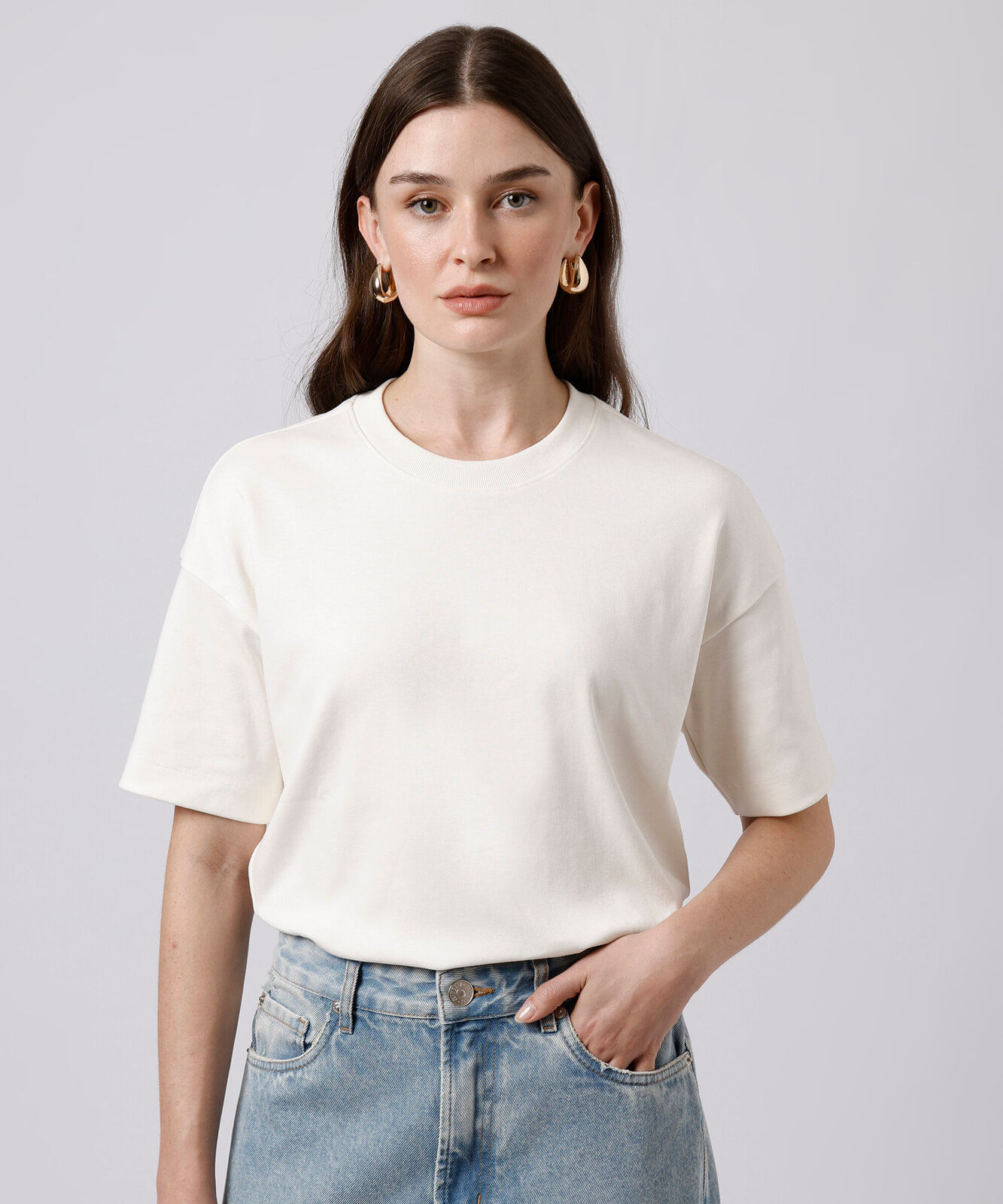 camiseta oversized feminina de algodão peruano manga curta mindset branca