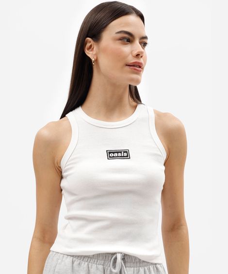 regata feminina de algodão canelada oasis off white