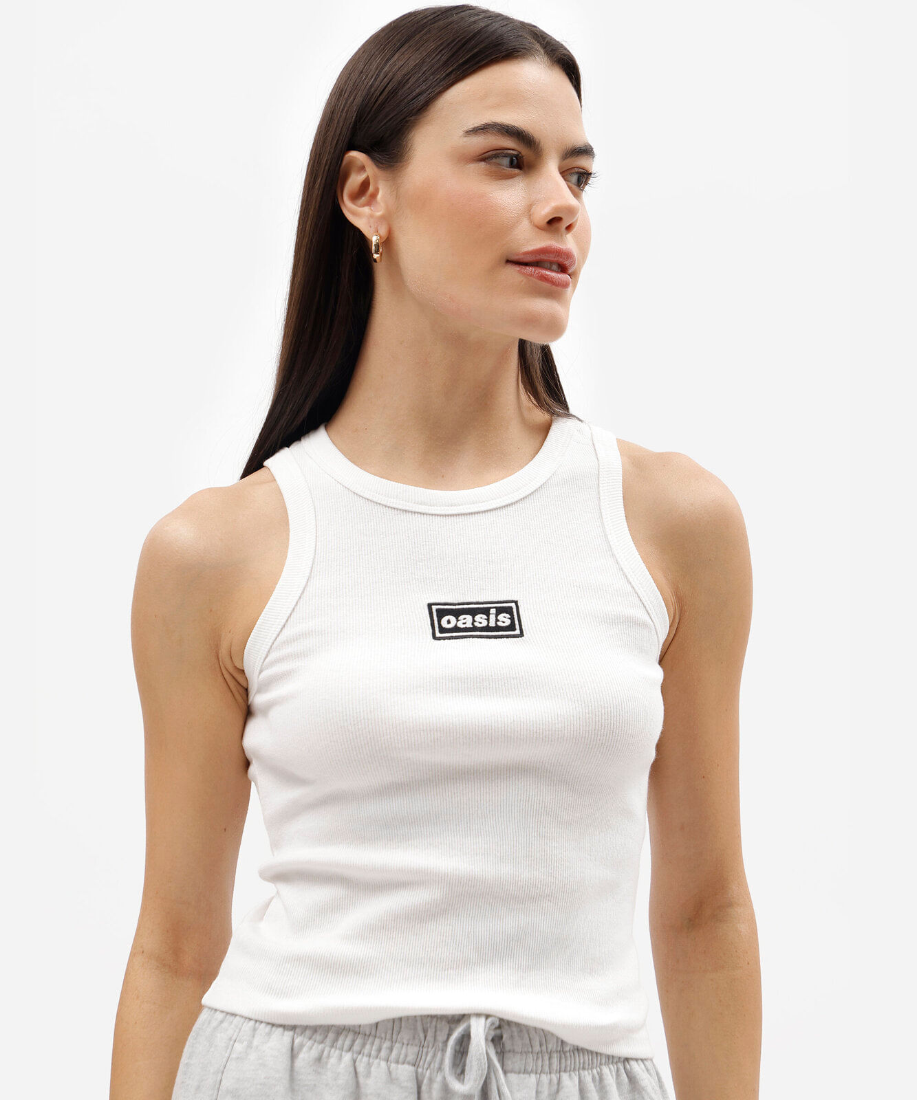 regata feminina de algodão canelada oasis off white
