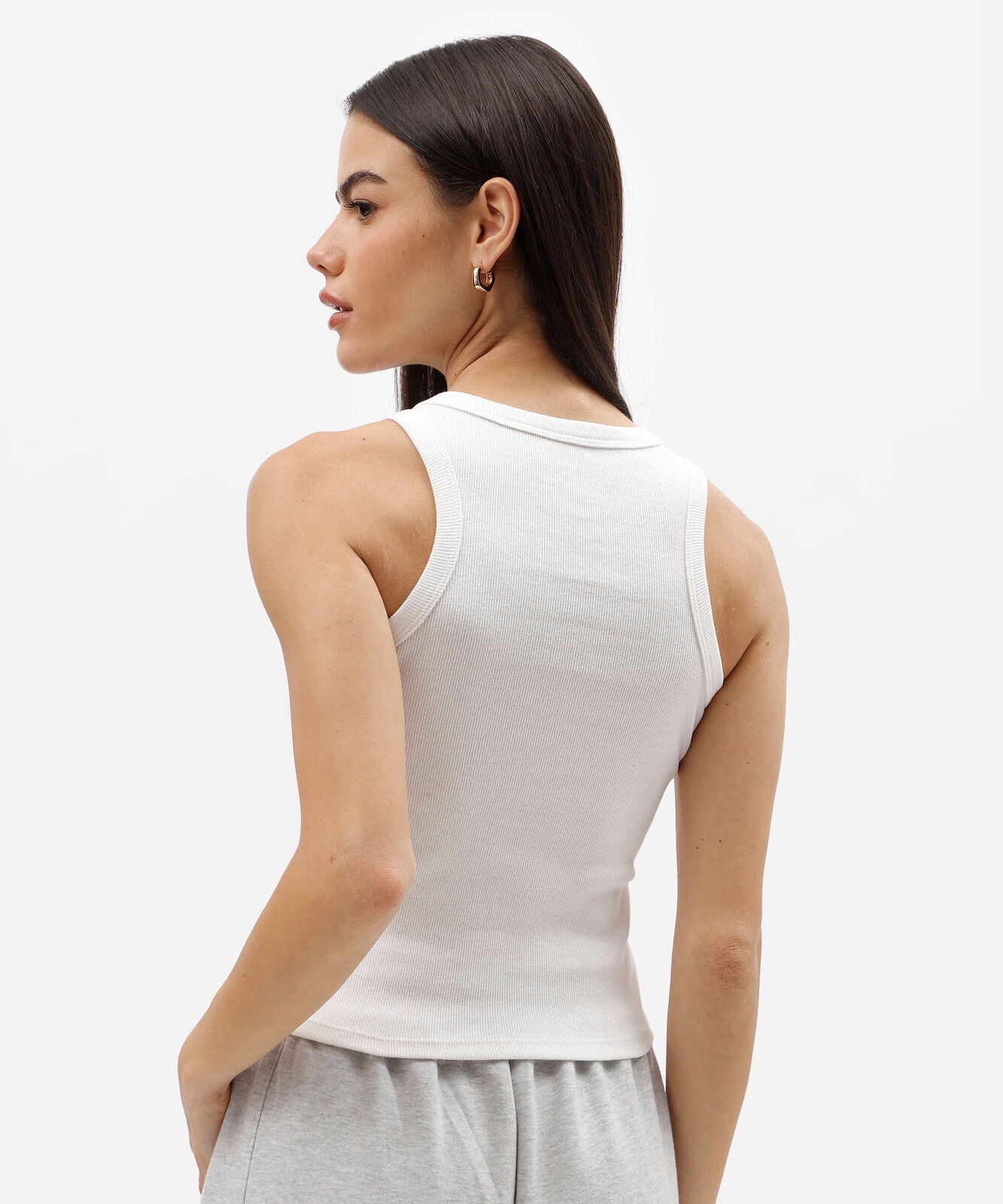 regata feminina de algodão canelada oasis off white