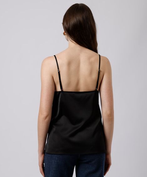 blusa alça fina feminina acetinada com renda mindset preta