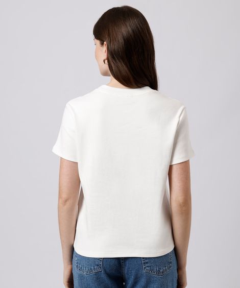 camiseta slim fit feminina de algodão peruano manga curta mindset off white