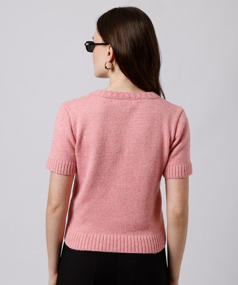 blusa feminina de tricot manga curta mindset rosa