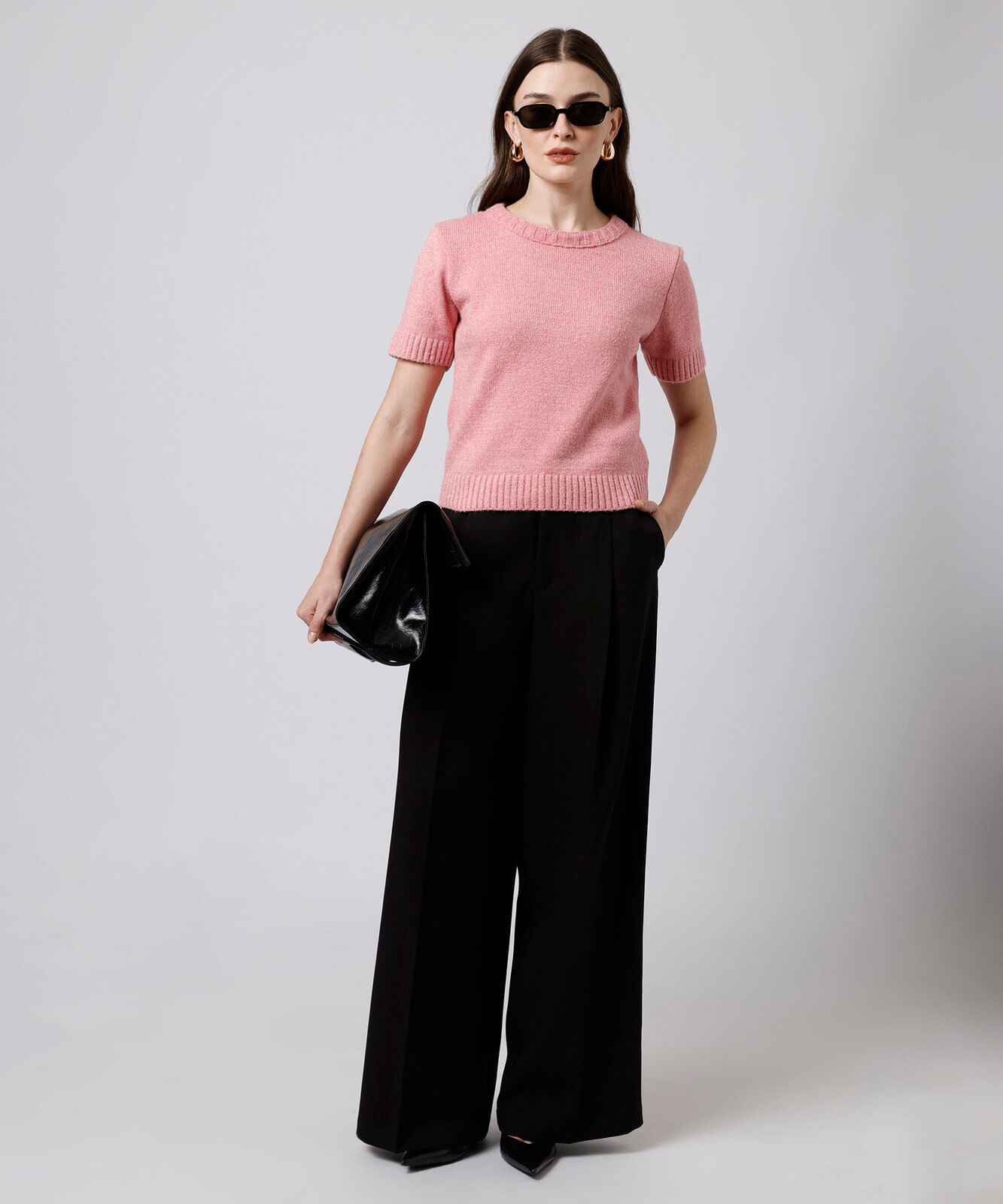 blusa feminina de tricot manga curta mindset rosa