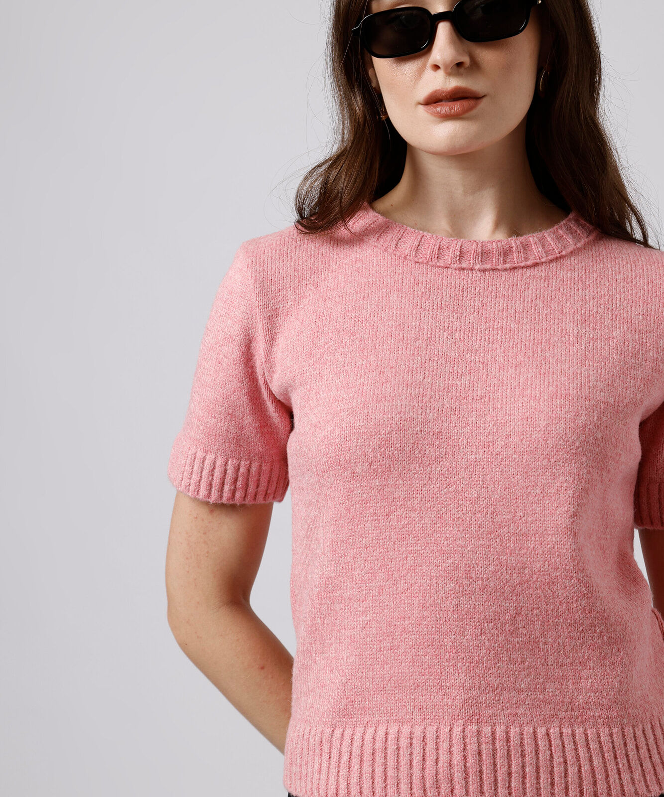 blusa feminina de tricot manga curta mindset rosa