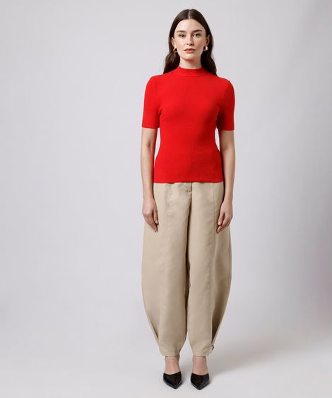 calça balloon de alfaiataria feminina com martingales mindset bege
