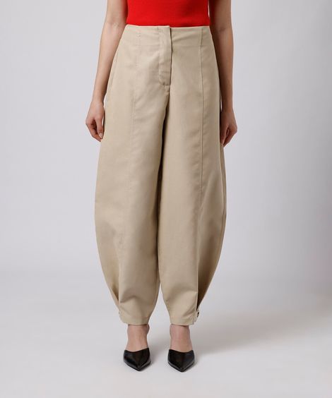 calça balloon de alfaiataria feminina com martingales mindset bege