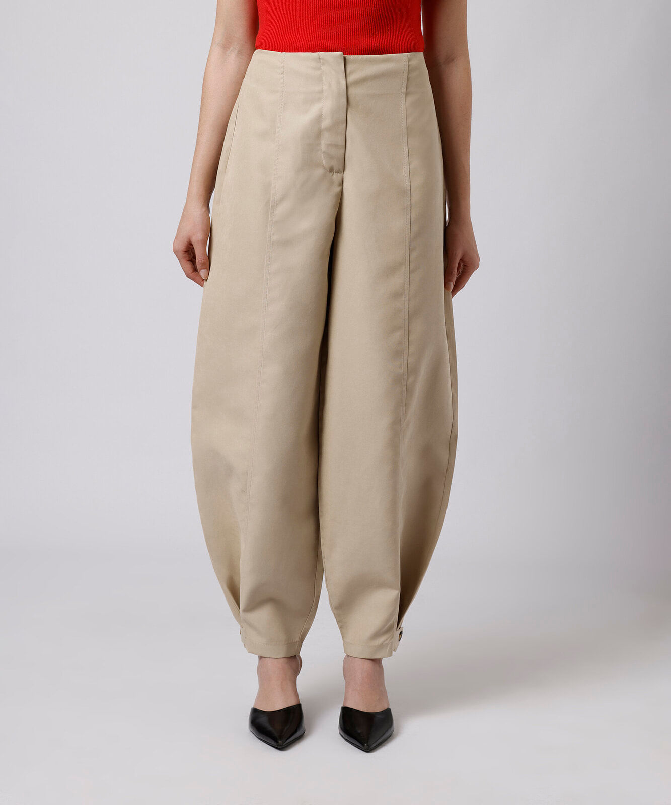 calça balloon de alfaiataria feminina com martingales mindset bege