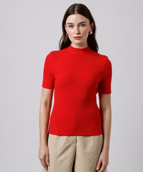 blusa feminina de tricot gola alta canelada mindset vermelha