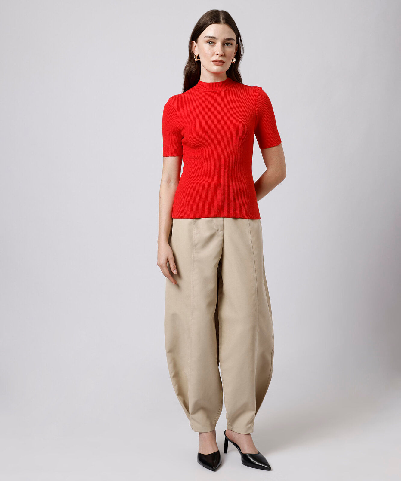 blusa feminina de tricot gola alta canelada mindset vermelha