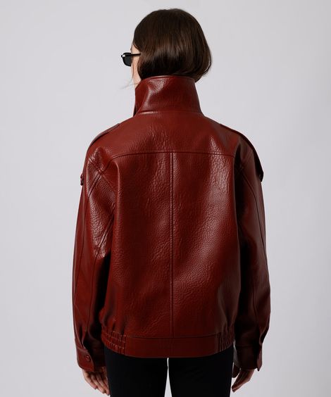 jaqueta funnel neck feminina de poliuretano mindset vinho
