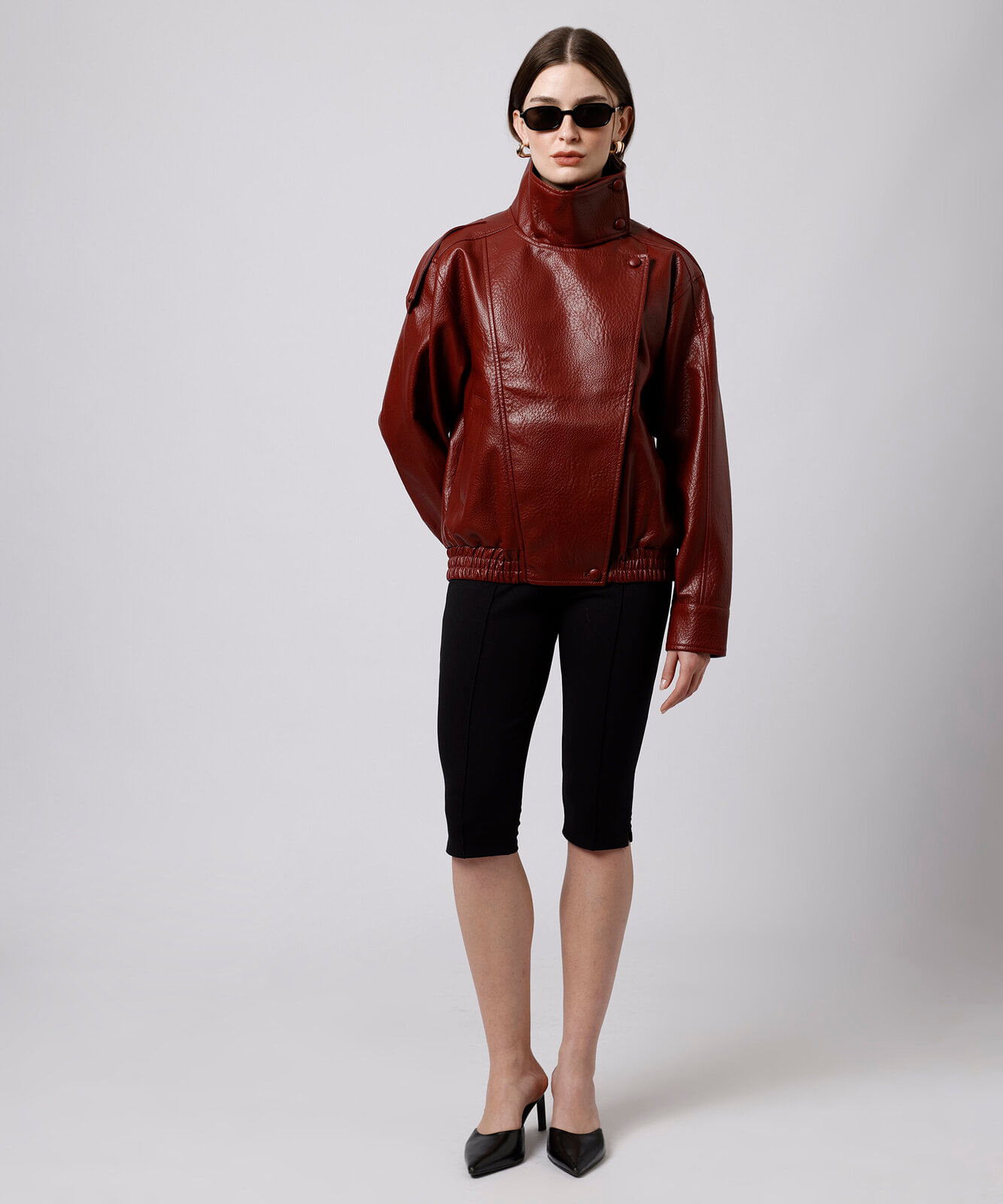 jaqueta funnel neck feminina de poliuretano mindset vinho