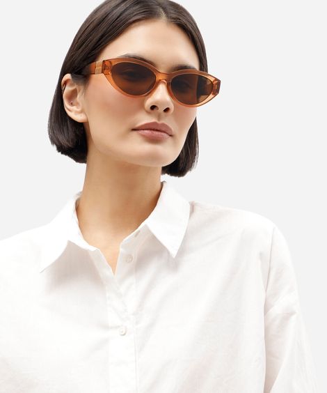 óculos de sol feminino oval de acetato laranja