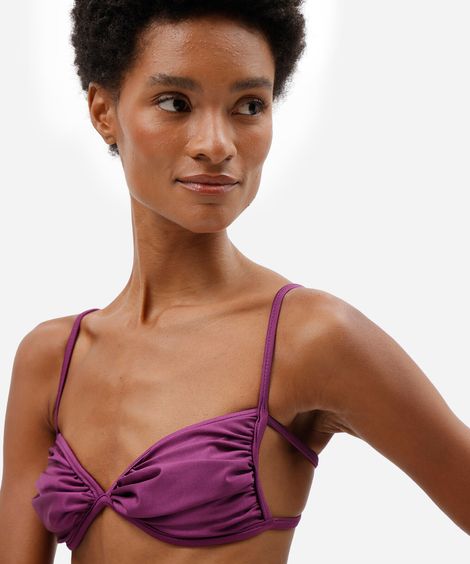 biquíni top triângulo feminino franzido roxo