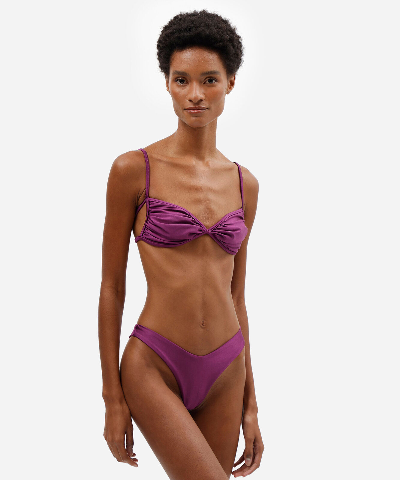 biquíni top triângulo feminino franzido roxo